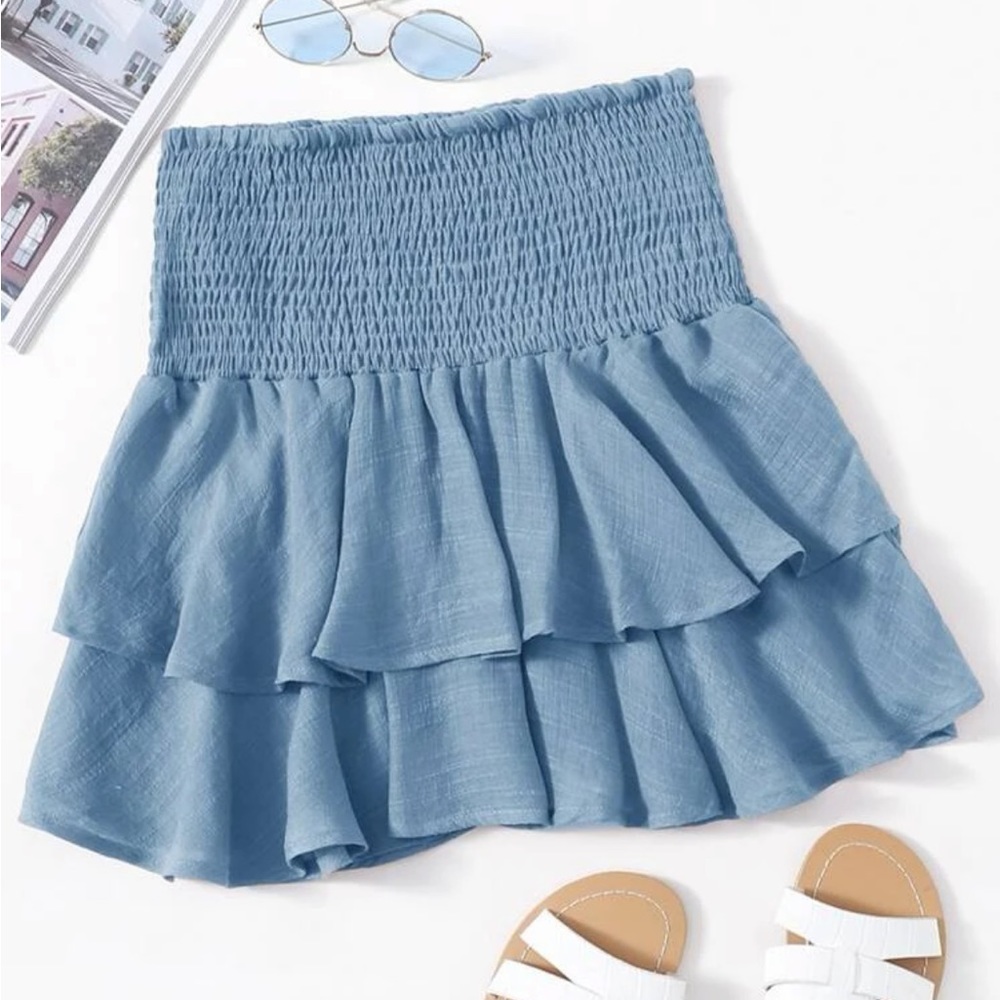Smocked High Rise Flounce Mini Skirt